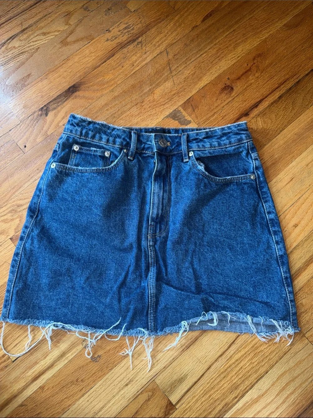 Classic Blue Denim Mini Skirt - Raw Hem